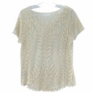 Xhilaration Floral Embroidered Sheer Blouse Top Size Large